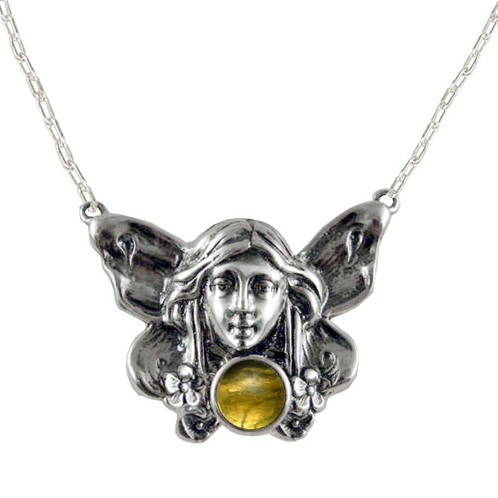 Sterling Silver Winged Fairy Aromatherapy Pendant Necklace With Citrine